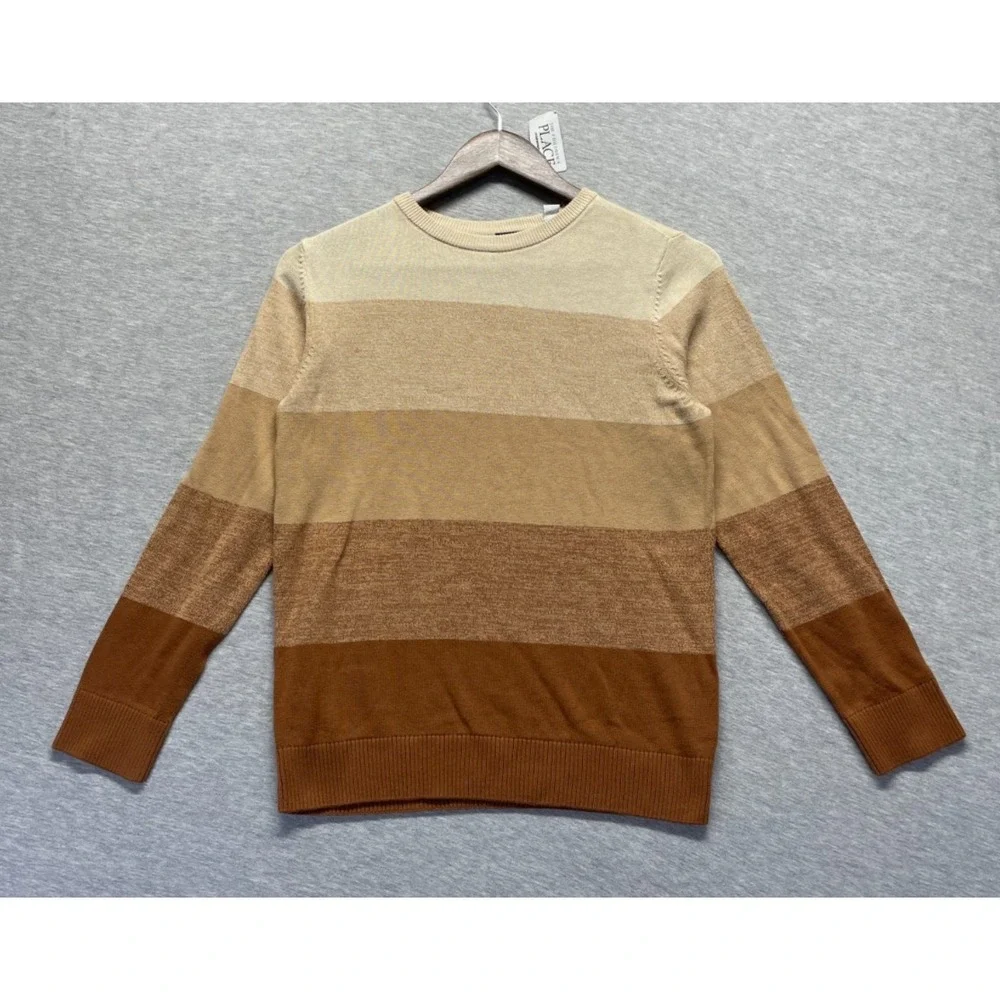 The Children's Place Sweater Boys Large 10/12 Brown Colorblock Cotton Tight Knit